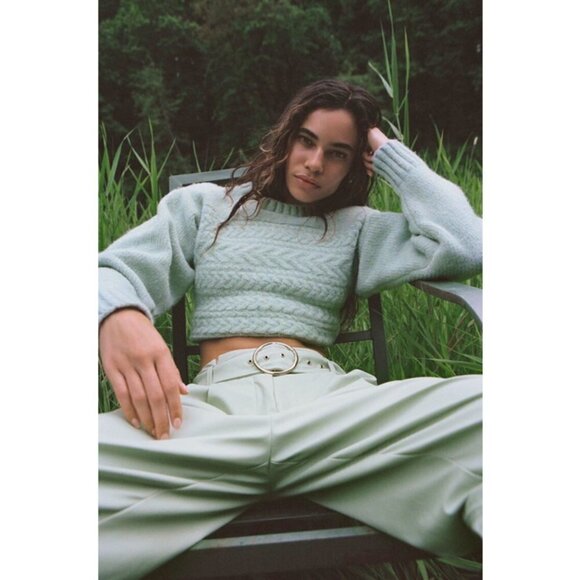 💕FOR LOVE & LEMONS💕 Dominique Shoulder Pad Sweater ~ Green Small S NWT - Picture 1 of 16